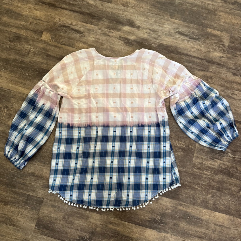 Jag Ombre Plaid Tassel Tunic in Pink and Blue - Picture 9 of 12